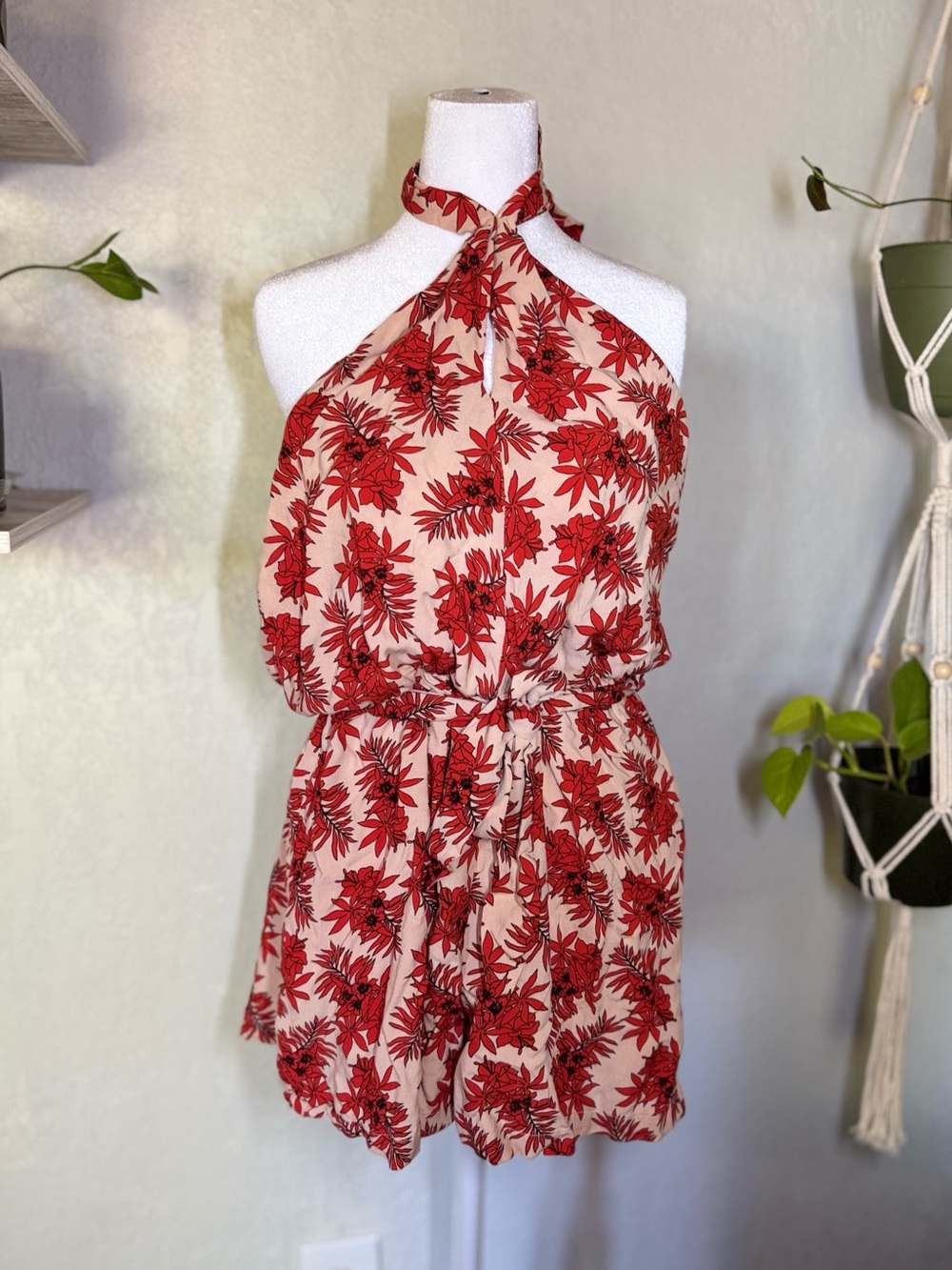 Women’s Red Floral Halter Romper
